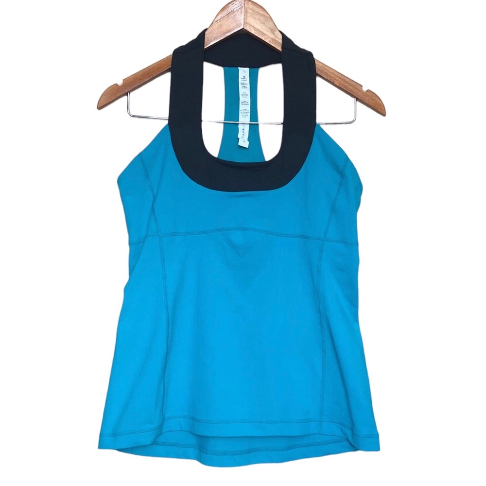 Lululemon Scoop Blue Tank Top With Bra Lined Athletic Sport Womens Size 10.
